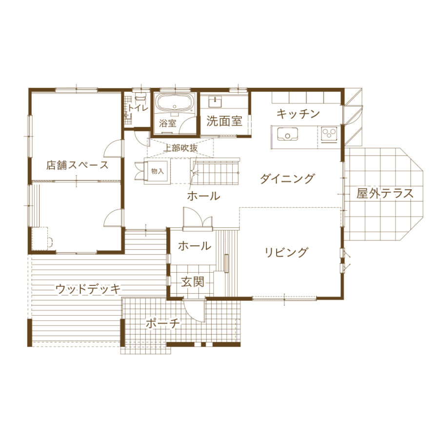 店舗兼住宅モデルハウス kinari 1F 平面図